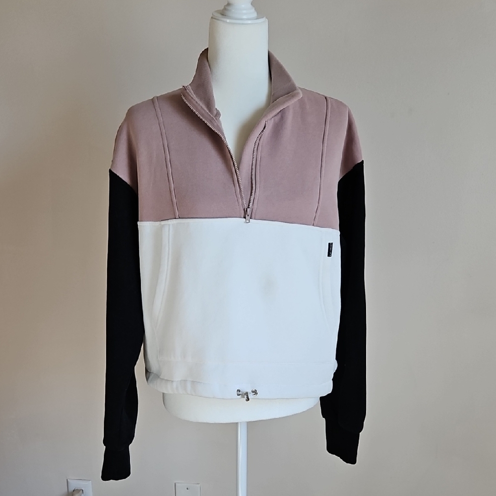 Vici Sport Colorblock Half Zip Sweatshirt Funnel Neck Cropped Athleisure LG